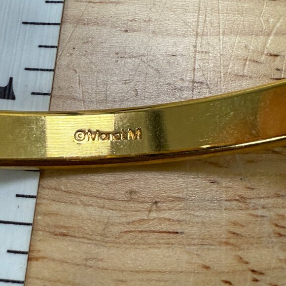 Gold-Tone Monet Textured Bangle Bracelet Vintage, Glam, Holiday, Retro, lux - Picture 5 of 7